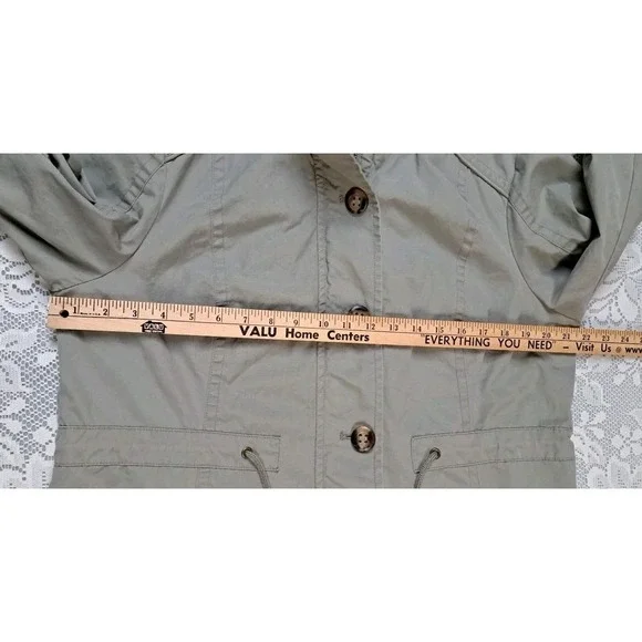 LL Bean Coat L 2-in-1 Hooded Army Green Fleece Removable Liner Drawstring Waist - Picture 10 of 12